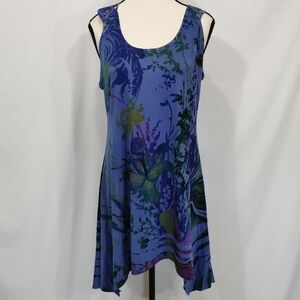Papa Vancouver Sleeveless Asymmetrical Hem Mini Dress in Blue Floral - Sz S